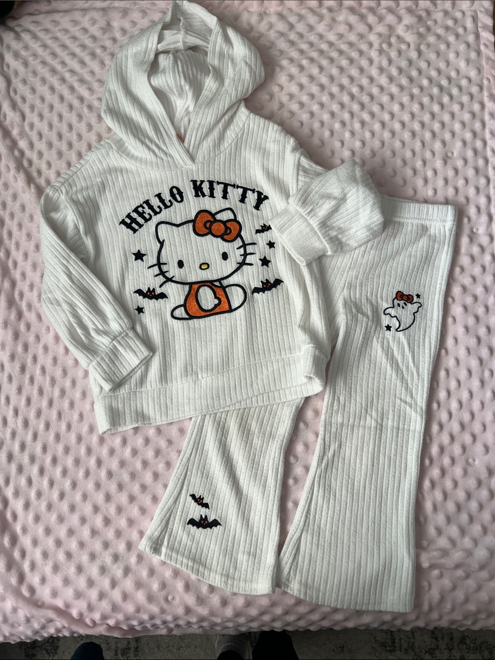 Hello Kitty White & Orange Ribbed Hooded Set for Kids
